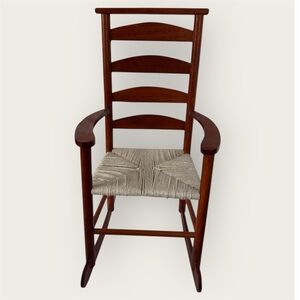 Vintage Wooden doll model Rocking Chair with Woven Seat American Heirloom